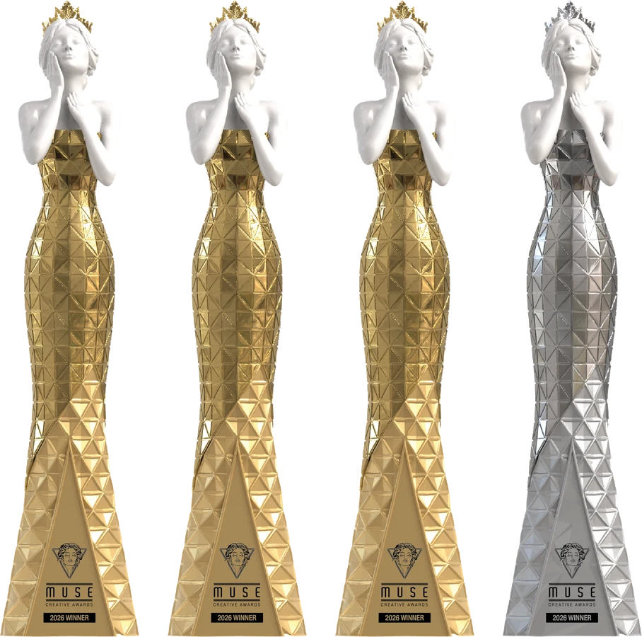 Three gold and one silver MUSE Creative Awards statuettes